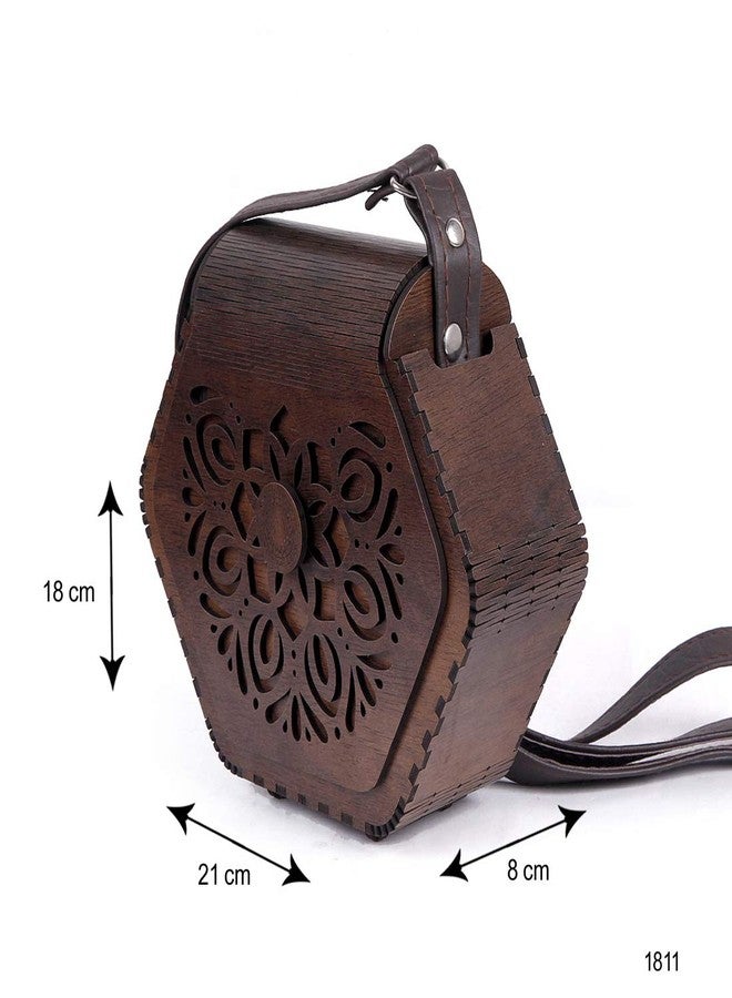 Om Shree Women's Decorative Lesser Cutting Wooden Purse Ladies wallet, Latest Handbags for woman with Leather Belt (1811) - Image 5